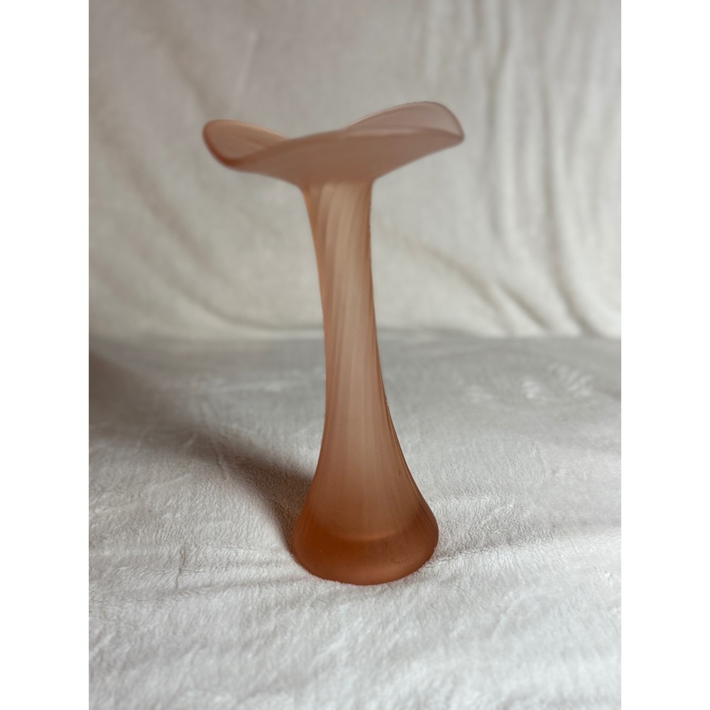 Vintage JACK IN THE PULPIT Frosted Rose Pink Glass Ribbed Bud Vase 8" Pre- Owned